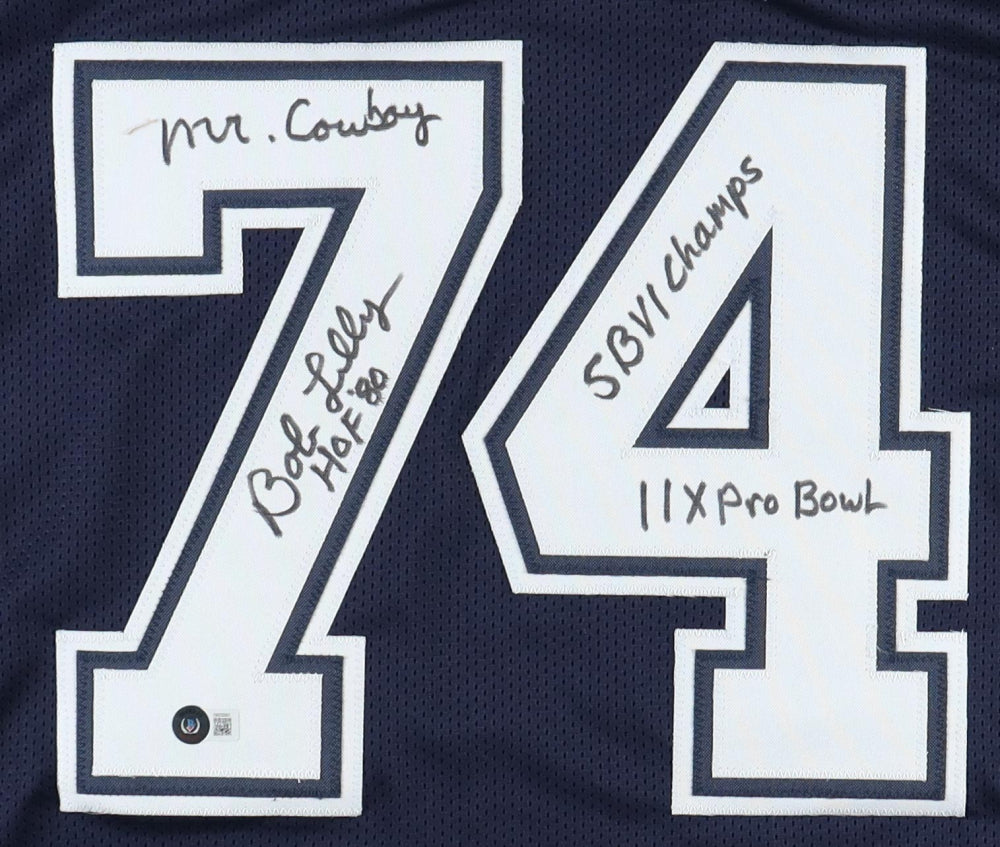 Bob Lilly Signed Jersey with Multiple Inscriptions-Beckett-Dark Blue