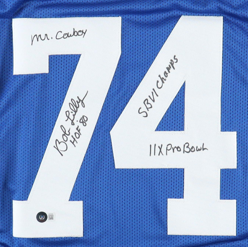 Bob Lilly Signed Jersey Inscribed "HOF '80" and Multiple Inscriptions
