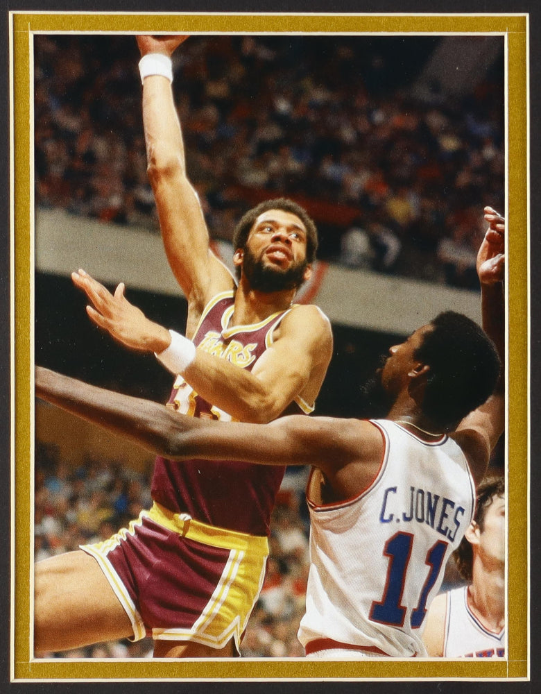 Kareem Abdul-Jabbar Signed Lakers Custom Framed Cut Display with (4) Lakers Championship Pins