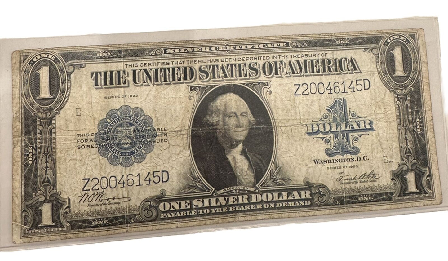 1923 $1 Dollar Silver Certificate Large Size Note Blue Seal Horse Blanket-6145D