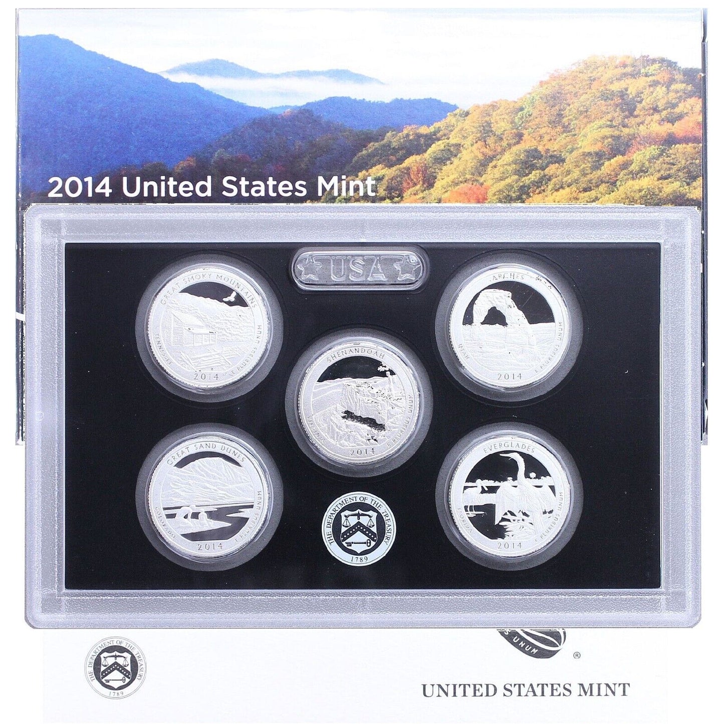 2014 S Proof Parks Quarter Set America the Beautiful 90% Silver OGP 5 Coins