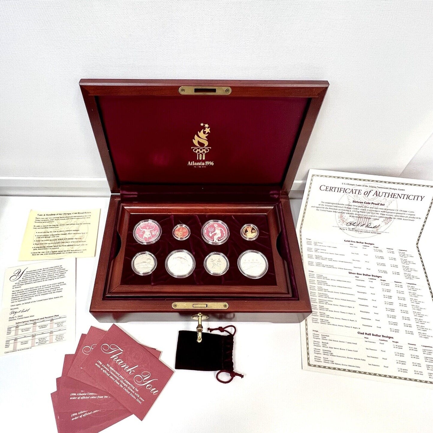 1996 Atlanta US Olympic 16 Proof Gold & Silver Coin Set -Presentation Box