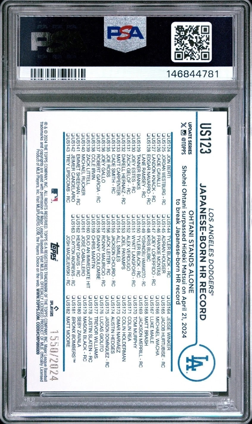 Shohei Ohtani - Gold Parallel Japanese Home Run Record #US123 - Serial 1550/2024 — PSA 9