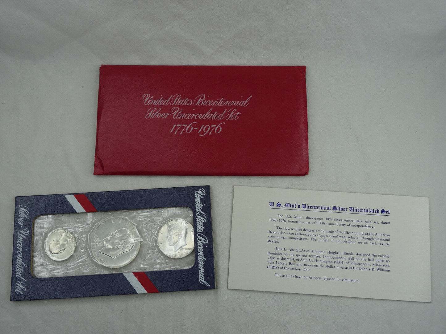 1976 US Mint Bicentennial Silver Uncirculated 3 Coin Set OGP w/ COA Ike Kennedy