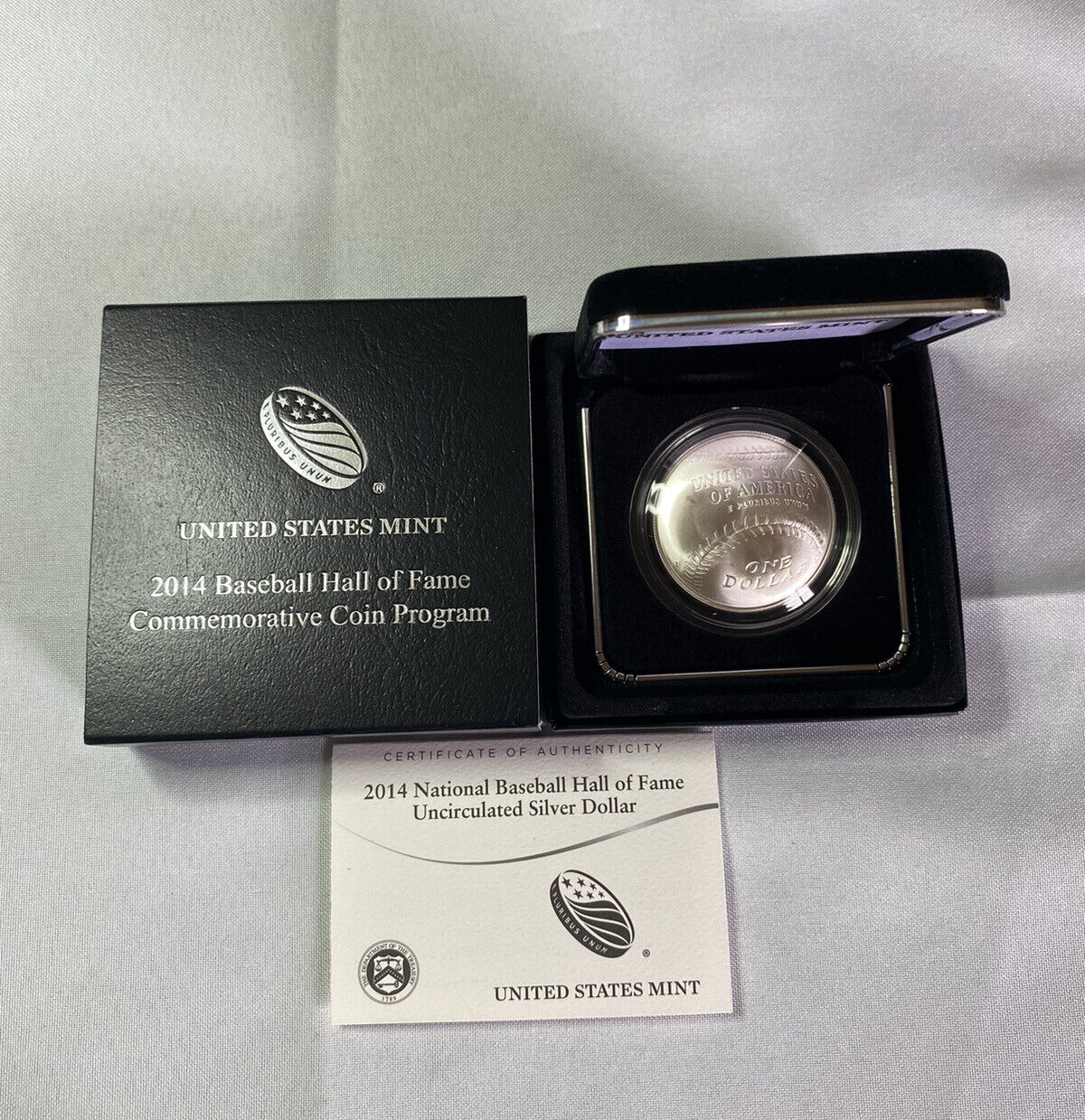2014 Baseball Hall of Fame Uncirculated Silver Dollar OGP & COA