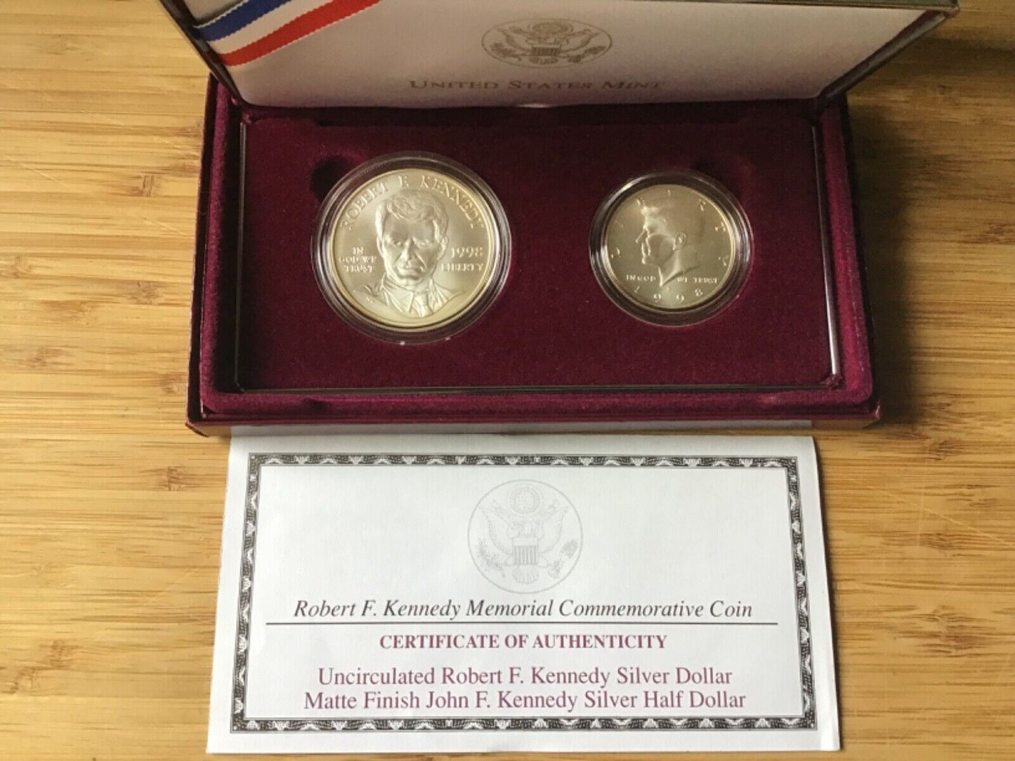 1998 Kennedy Uncirculated Collector 2 Coin Set Matte Finish Half + Silver Dollar