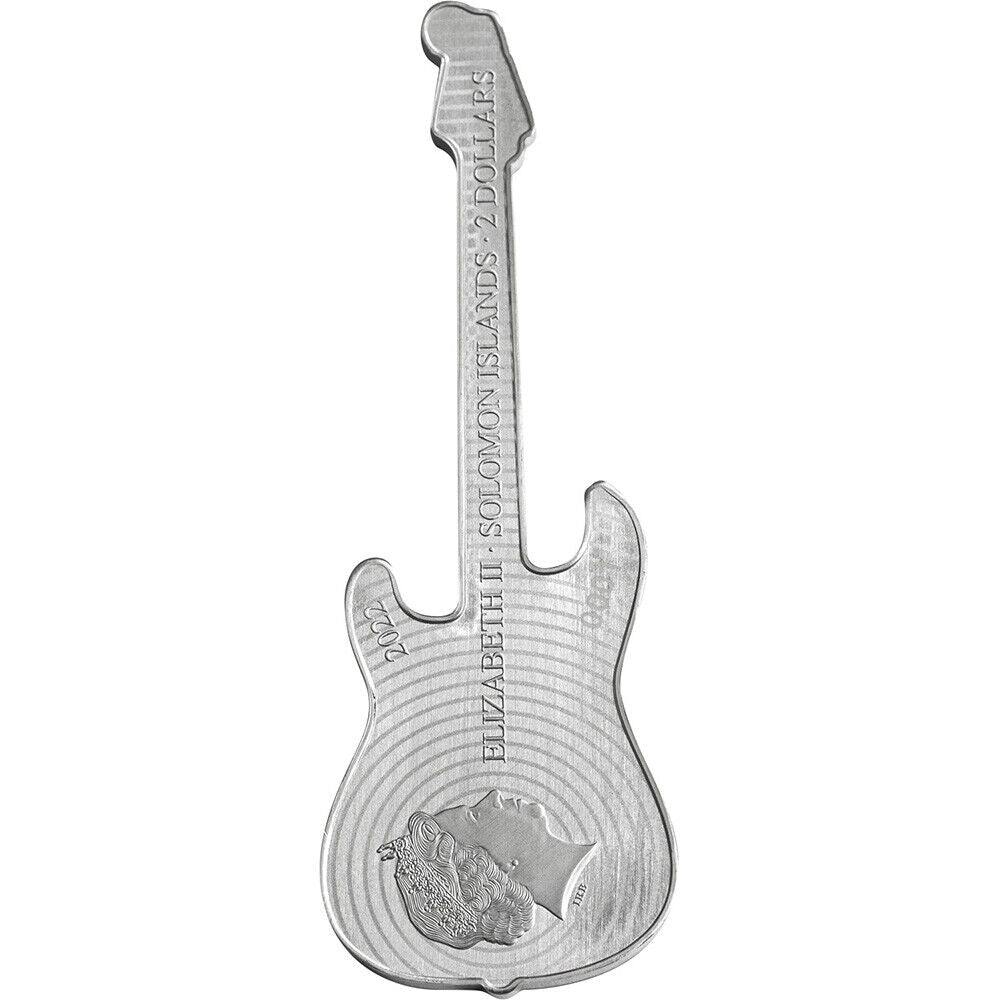 2022 1 oz Silver Fender Stratocaster Fiesta Red Guitar Coin Solomon Islands Pamp