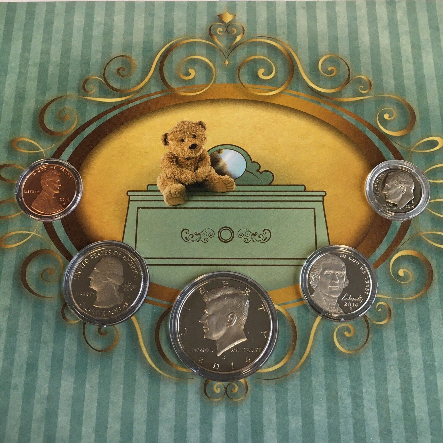 2014 BORN IN THE USA BIRTH YEAR PROOF SET 5 COINS. US MINT OGP & COA