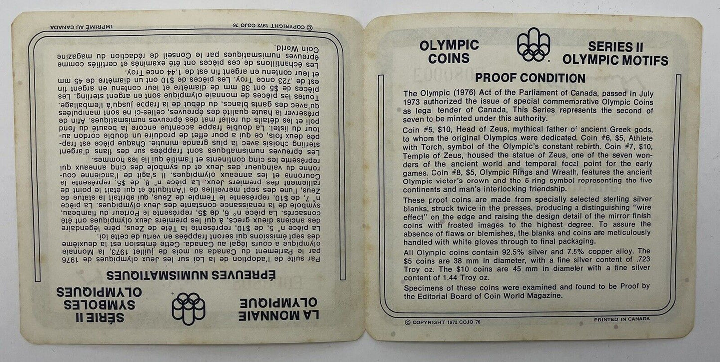 1976 Proof Silver Canadian Montreal Olympic Games 4 Coin Sterling Set Series 2