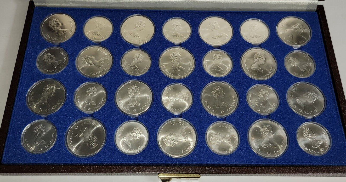 1976 Canadian Montreal Olympic Games 28 Silver Coin Set Original Box BU 30.24 oz