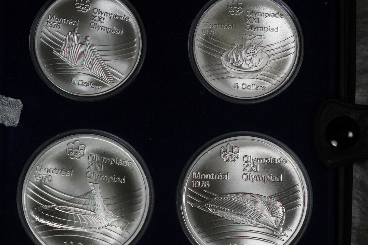 1976 - Canada 4 pc Olympic Coins, Series 7, Gem Cameo Proof w/Wooden Case