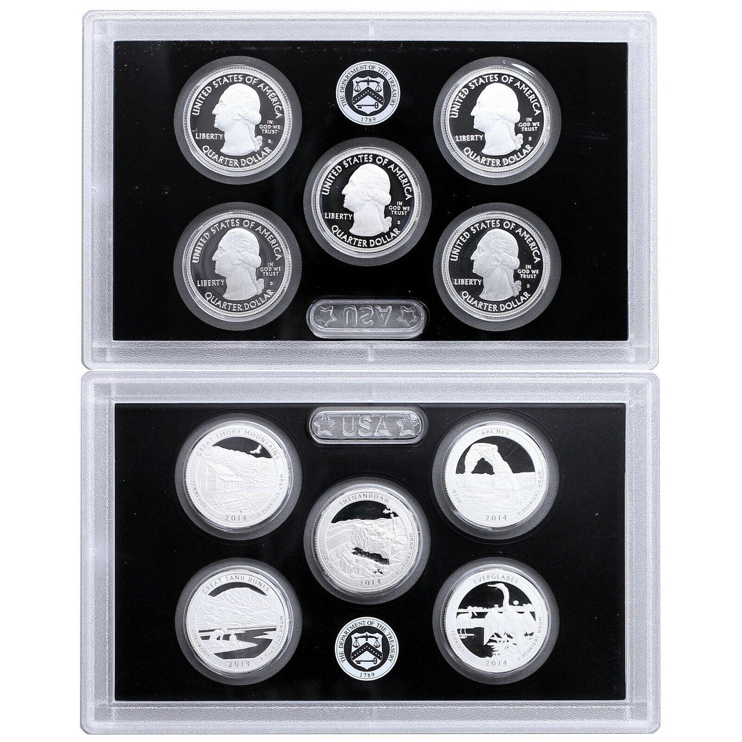 2014 S Proof Parks Quarter Set America the Beautiful 90% Silver OGP 5 Coins