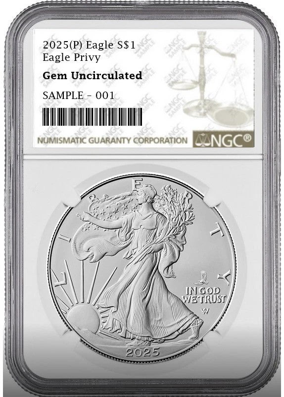 2025 P Mint State Silver Eagle with Eagle Privy NGC Gem Uncirculated Brown