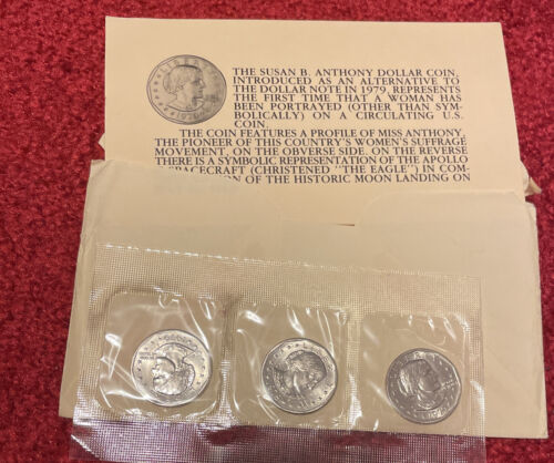 1979 SUSAN B. ANTHONY $1 Near Date/Wide Rim In 3-Coin P, D & S Souvenir Set