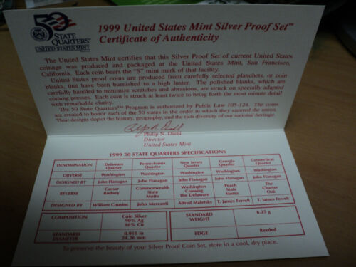 1999 U.S. Mint Silver Proof Set . 9 Coins