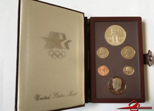 1984 Olympic Prestige Set, 6 Gem Proof Coins U. S. Mint. With Case