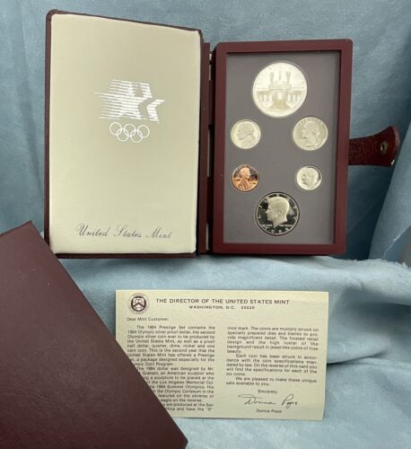 1984 Olympic Prestige Set, 6 Gem Proof Coins U. S. Mint. With Case
