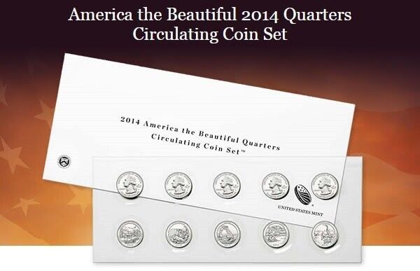 2014 America the Beautiful Quarters Circulating Coin Set D & P Mints ~ 10 Coins