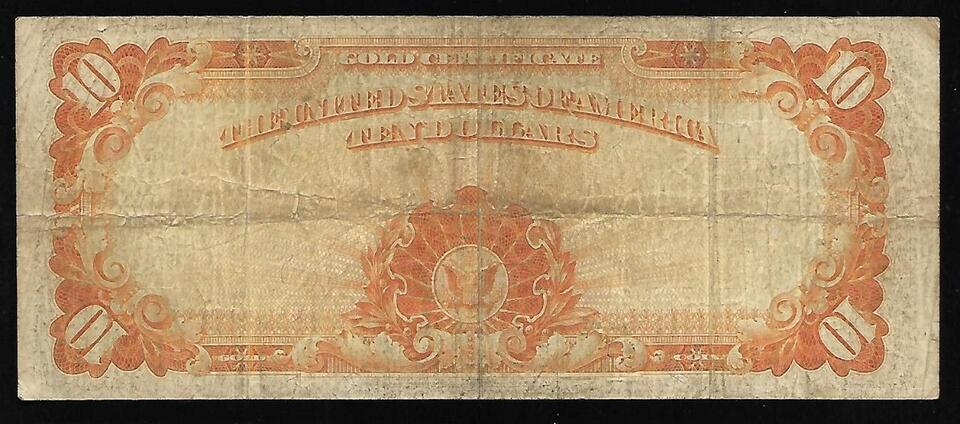 1922 $ 10 DOLLARS GOLD CERTIFICATE NOTE FR 1173 VF