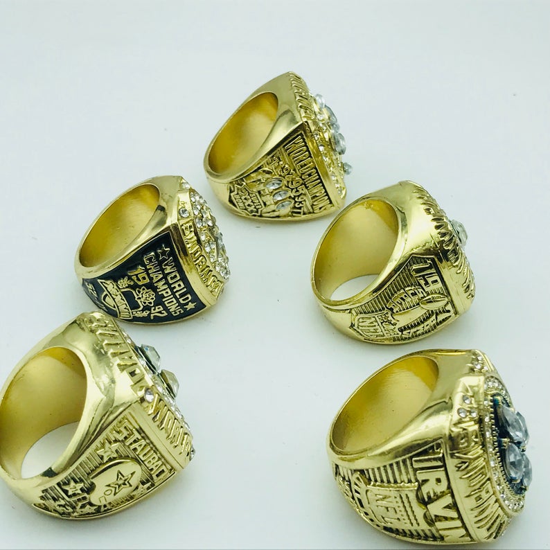 Dallas Cowboys Super Bowl Souvenir Championship Rings-Display Box 5 Years Sets-Gold Tone