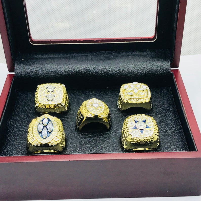 Dallas Cowboys Super bowl sports world Replica Championship Rings with wooden box 5 Years Sets - Gold Tone