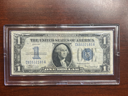 1934 $1 Silver Certificate – “Funny Back” – VF+ Good Color – No Tears/Pinholes – Sealed in Premium BCW Hard Display Case-2185A