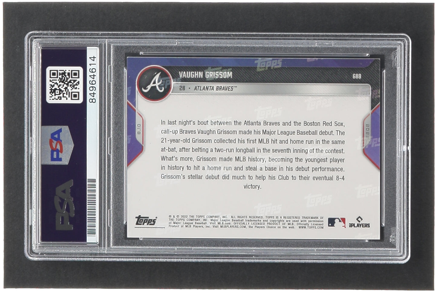 Vaughn Grissom — 2022 Topps Now #688 - Rookie Card (RC) - Signed — Autograph Graded PSA 10