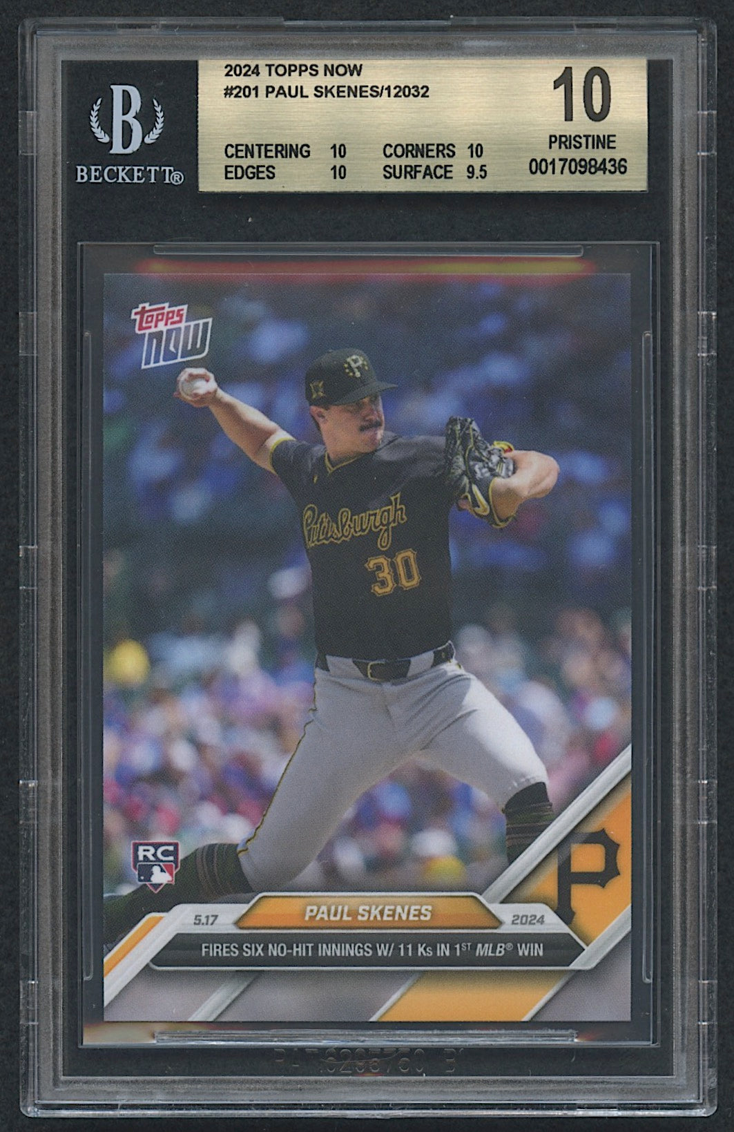 2024 - Paul Skenes Topps Now #201 RC (BGS 10)