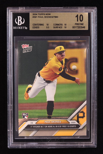 Paul Skenes 2024 Topps Now #381 RC – BGS 10 (Gem Mint Black Label Equivalent Subgrades)
