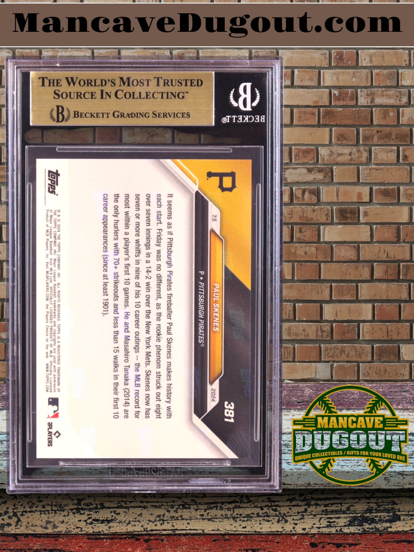 Paul Skenes 2024 Topps Now #381 RC – BGS 10 (Gem Mint Black Label Equivalent Subgrades)