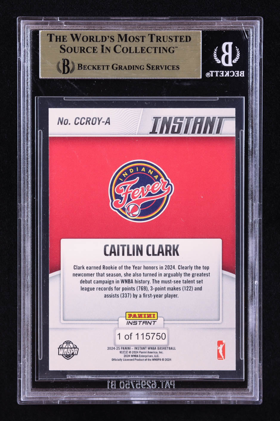 Caitlin Clark 2024 Panini Instant WNBA Rookie of the Year #CCROYA RC – BGS 9.5 Gem Mint