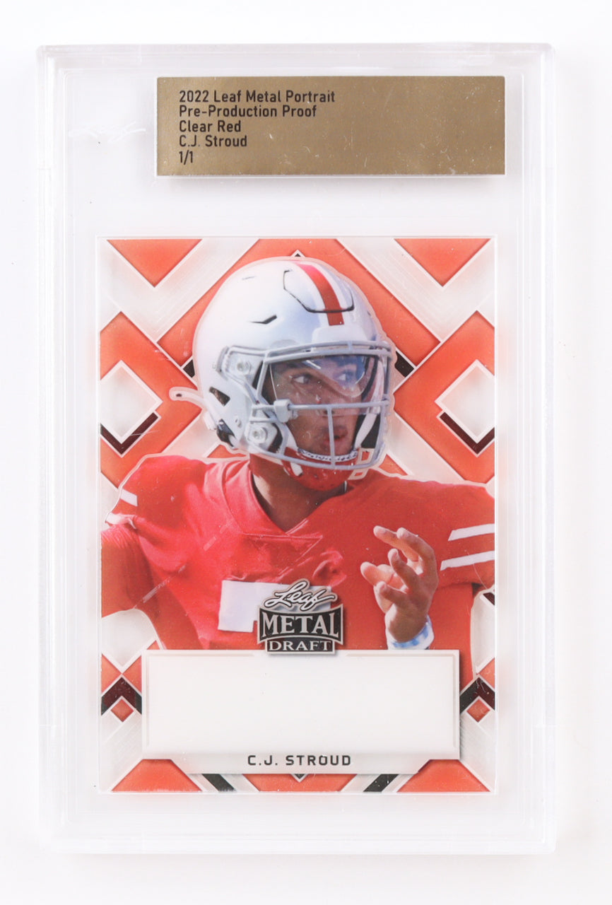 C.J. Stroud 2022 Leaf Metal Portrait Clear Red #1/1 Pre-Production Proof RC
