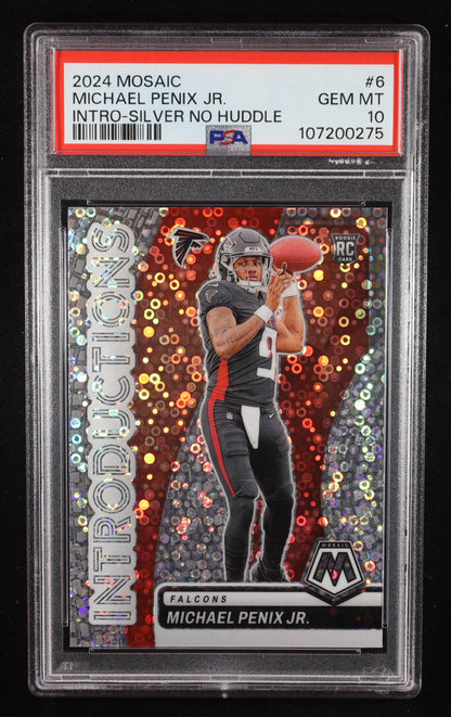Michael Penix Jr. 2024 Panini Mosaic Introductions No Huddle Silver #6 RC (PSA 10)