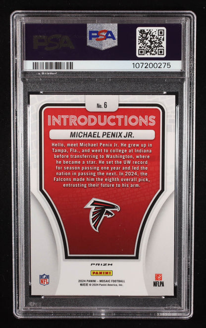 Michael Penix Jr. 2024 Panini Mosaic Introductions No Huddle Silver #6 RC (PSA 10)