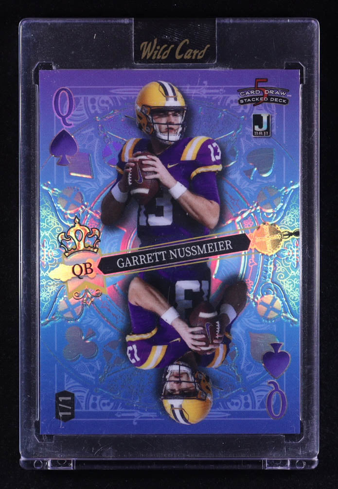 2024 Wild Card 5 Card Draw - Garrett Nussmeier – Queen of Spades • Prismatic Blue • Rookie Card • 1/1 • Factory Sealed