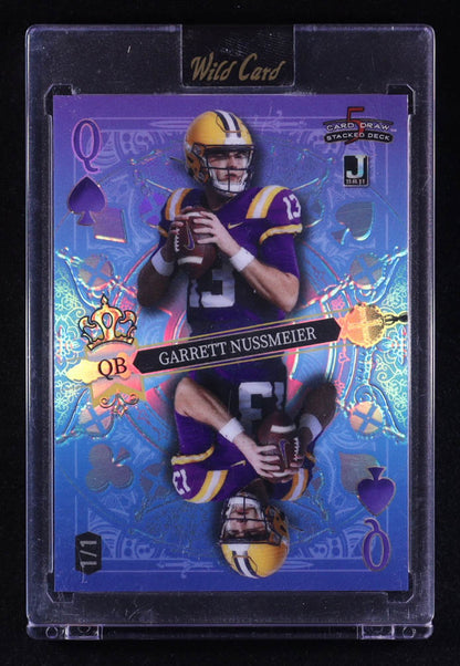 2024 Wild Card 5 Card Draw - Garrett Nussmeier – Queen of Spades • Prismatic Blue • Rookie Card • 1/1 • Factory Sealed
