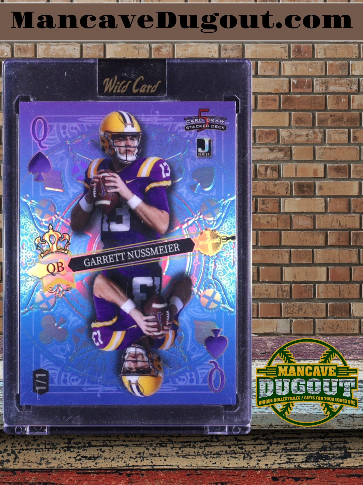 2024 Wild Card 5 Card Draw - Garrett Nussmeier – Queen of Spades • Prismatic Blue • Rookie Card • 1/1 • Factory Sealed