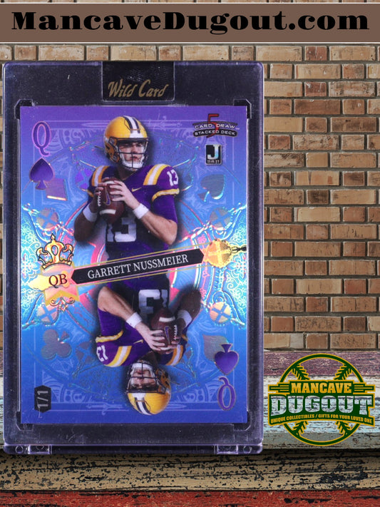 2024 Wild Card 5 Card Draw - Garrett Nussmeier – Queen of Spades • Prismatic Blue • Rookie Card • 1/1 • Factory Sealed
