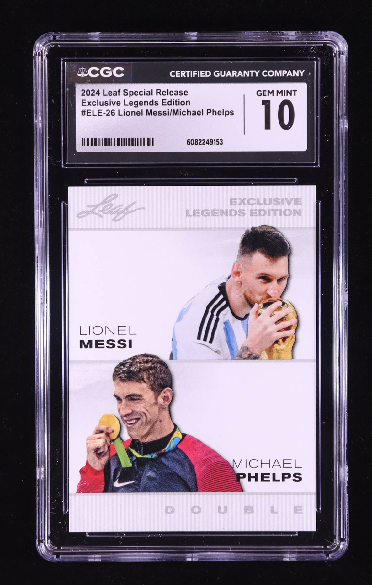 Lionel Messi & Michael Phelps - 2024 Leaf Special Release – Exclusive Legends Edition  Card #ELE26 — CGC 10 Gem Mint