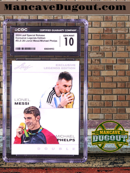 Lionel Messi & Michael Phelps - 2024 Leaf Special Release – Exclusive Legends Edition  Card #ELE26 — CGC 10 Gem Mint
