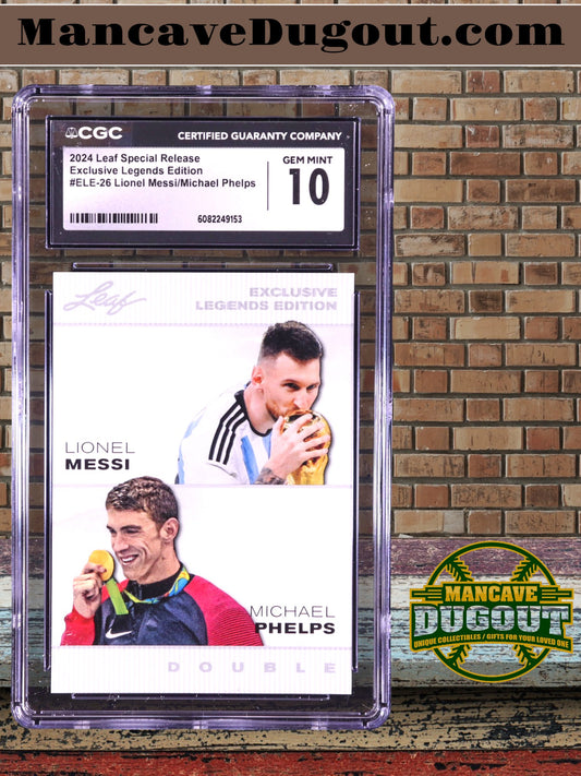Lionel Messi & Michael Phelps - 2024 Leaf Special Release – Exclusive Legends Edition  Card #ELE26 — CGC 10 Gem Mint