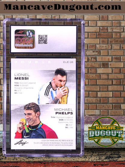 Lionel Messi & Michael Phelps - 2024 Leaf Special Release – Exclusive Legends Edition  Card #ELE26 — CGC 10 Gem Mint