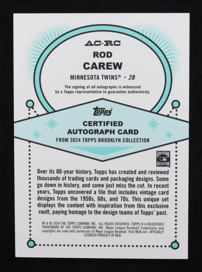 Rod Carew 2024 Topps Brooklyn Collection Autographs #ACRC #64/99