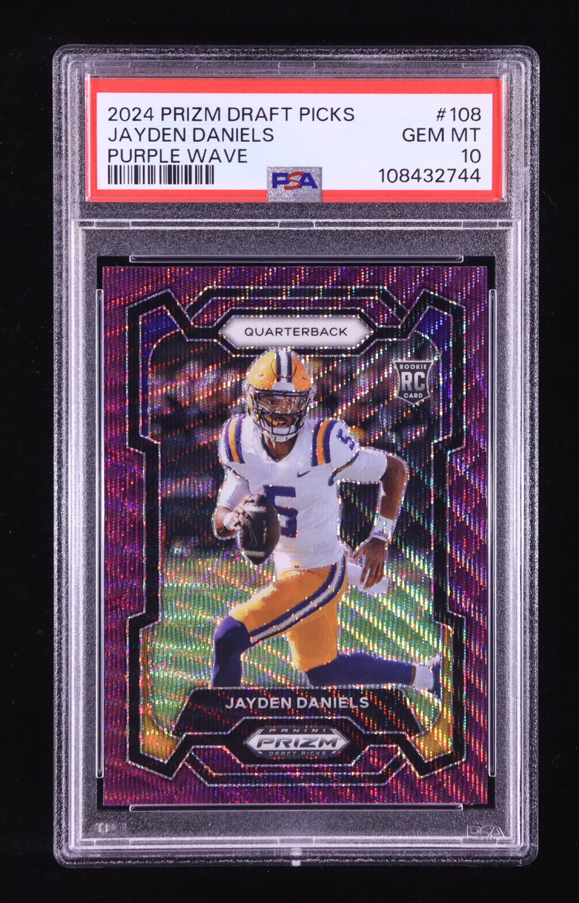 2024 Jayden Daniels Panini Prizm Draft Picks Prizms Purple Wave #108 RC (PSA 10)