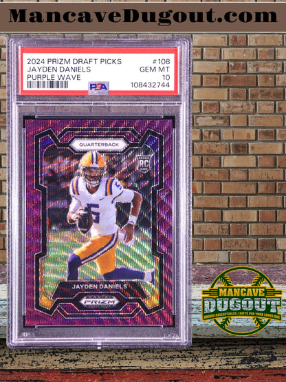 2024 Jayden Daniels Panini Prizm Draft Picks Prizms Purple Wave #108 RC (PSA 10)