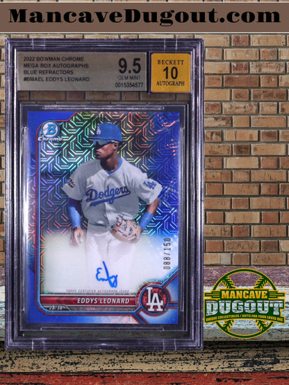 Eddys Leonard 2022 Bowman Chrome Mega Box - Autographs Blue Refractors #BMAEL – Rookie Card (RC) - Serial Numbered 088/150 - BGS 9.5 Gem Mint | BGS 10 Auto