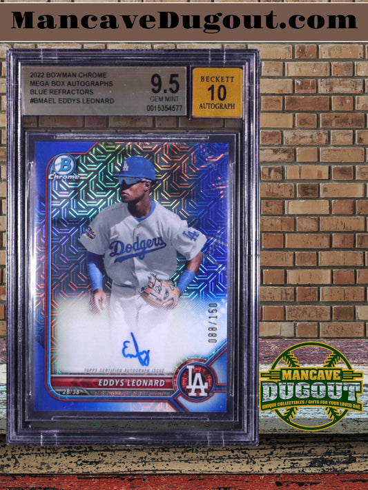 Eddys Leonard 2022 Bowman Chrome Mega Box - Autographs Blue Refractors #BMAEL – Rookie Card (RC) - Serial Numbered 088/150 - BGS 9.5 Gem Mint | BGS 10 Auto