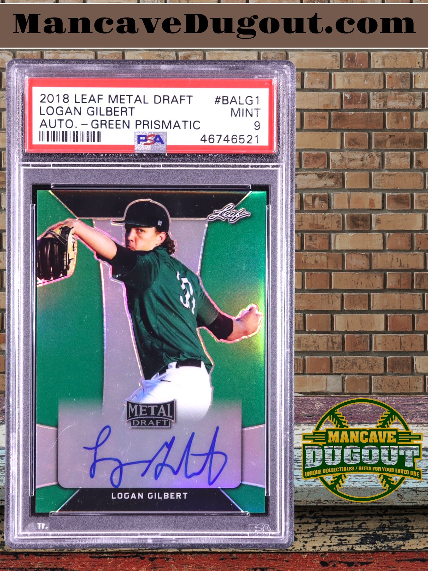 Logan Gilbert — 2018 Leaf Metal Draft - Green Parallel — Rookie Card #BALG1 - PSA 9 Mint