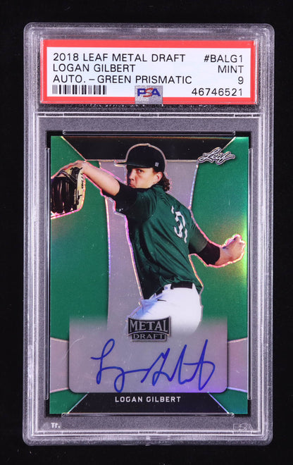 Logan Gilbert — 2018 Leaf Metal Draft - Green Parallel — Rookie Card #BALG1 - PSA 9 Mint