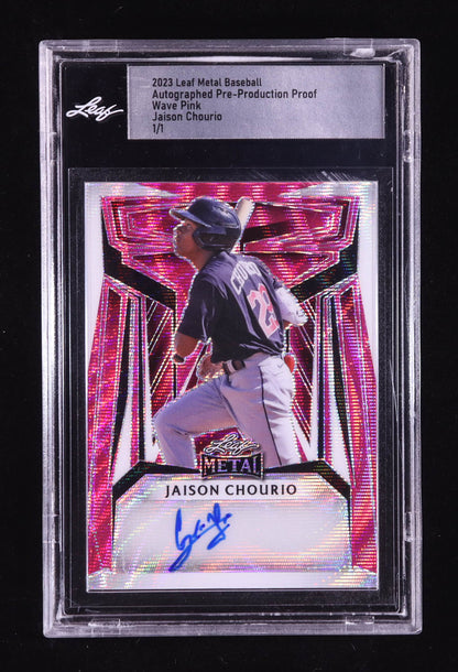 Jaison Chourio — 2023 Leaf Metal - Autographs Wave Pink — Pre Production Proof - #NNO — 1/1 (Leaf Factory Issue)